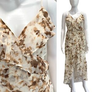 Express Floral Cascading Ruffle Slipdress Size XS Faux Wrap Chiffon Maxi Dress